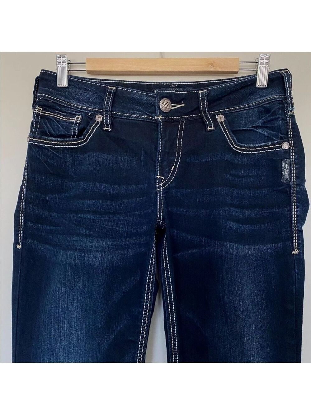 Silver Super Stretch Suki Mid Slim Boot Bootcut Jeans Women's Sz 29x31 Dark Wash - Picture 4 of 15